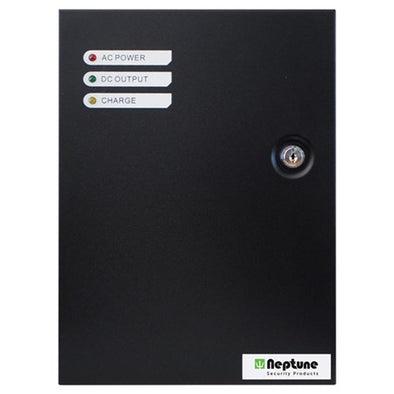 NEPTUNE 12VDC 5Amp POWER SUPPLY WITH BATTERY CHARGING - BLACK LOCKABLE METAL ENCLOSURE